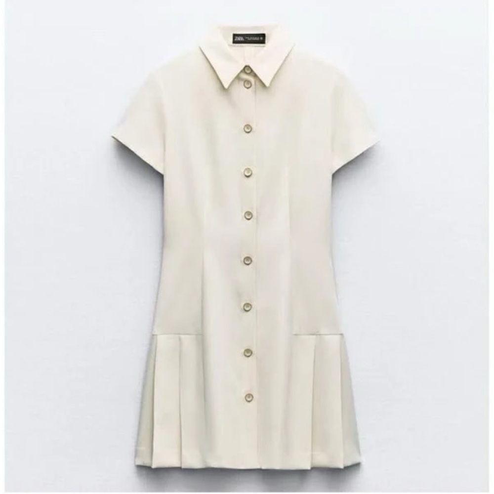 Zara Beige Button-Front Mini Dress
